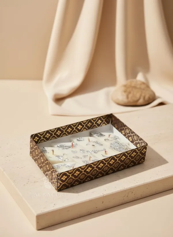 White_Kaju_Katli_Barfi_Candle_With_Silver_Leaf_Festive_Diwali_Decor_Wedding_Gift_Premium_Hamper_Candle_Pack_Of_5