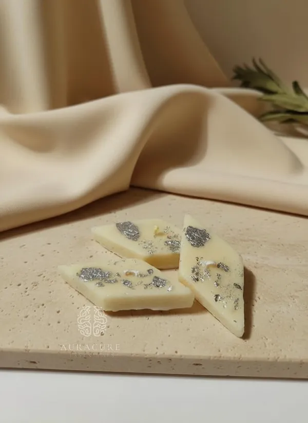 White_Kaju_Katli_Barfi_Candle_With_Silver_Leaf_Festive_Diwali_Decor_Wedding_Gift_Premium_Hamper_Candle_Pack_Of_5