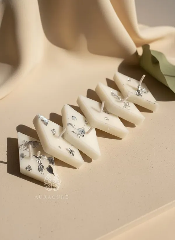 White_Kaju_Katli_Barfi_Candle_With_Silver_Leaf_Festive_Diwali_Decor_Wedding_Gift_Premium_Hamper_Candle_Pack_Of_5