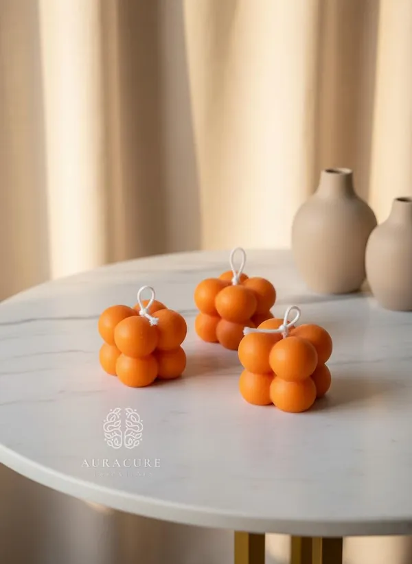 Orange_Mini_Bubble_Candles_Cube_Design_Decorative_Candles_For_Home_Decor_Desk_Styling_Gifting_And_Festive_Setups_Pack_Of_3