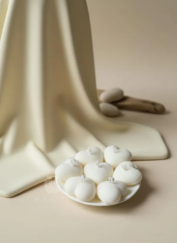 White_Cute_Waffle_Heart_Shaped_Decorative_Candle_Texture_Design_With_Soft_Glow_Perfect_For_Gifting_And_Cozy_Moments_Pack_Of_4