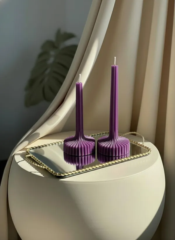 Purple_Fluted_Pillar_Candle_Modern_Sculpted_Design_Handcrafted_Decorative_Candle_For_Luxury_Home_Styling_And_Gifting