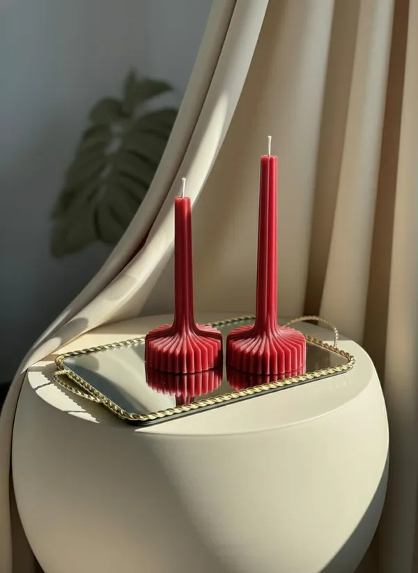 Red_Fluted_Pillar_Candle_Modern_Sculpted_Design_Handcrafted_Decorative_Candle_For_Luxury_Home_Styling_And_Gifting