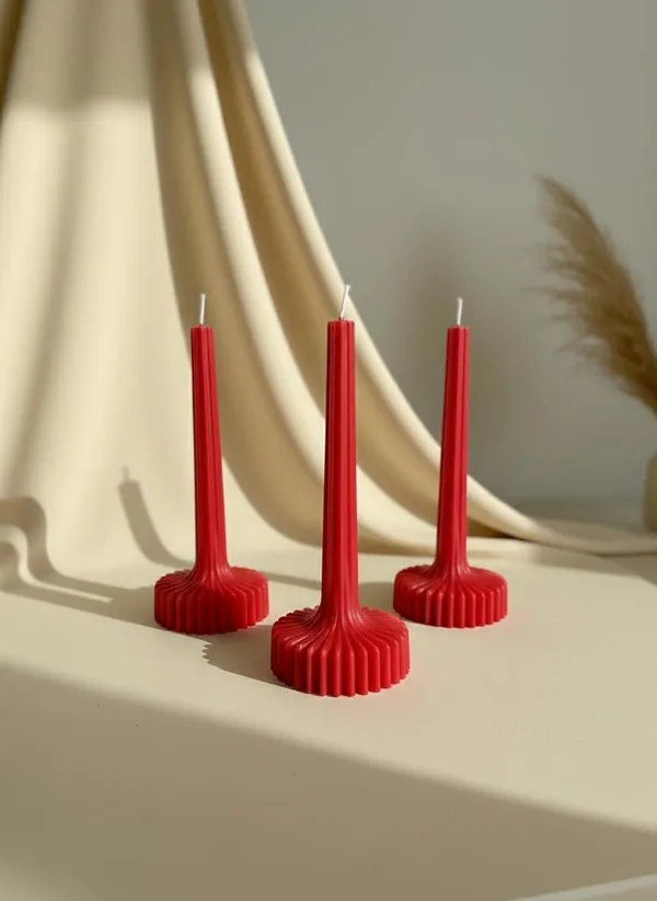 Red_Fluted_Pillar_Candle_Modern_Sculpted_Design_Handcrafted_Decorative_Candle_For_Luxury_Home_Styling_And_Gifting