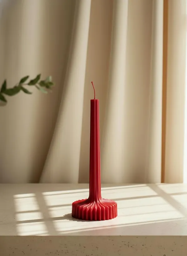 Red_Fluted_Pillar_Candle_Modern_Sculpted_Design_Handcrafted_Decorative_Candle_For_Luxury_Home_Styling_And_Gifting