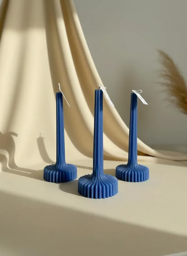 Blue_Fluted_Pillar_Candle_Modern_Sculpted_Design_Handcrafted_Decorative_Candle_For_Luxury_Home_Styling_And_Gifting
