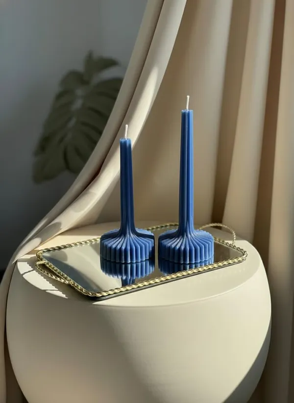 Blue_Fluted_Pillar_Candle_Modern_Sculpted_Design_Handcrafted_Decorative_Candle_For_Luxury_Home_Styling_And_Gifting
