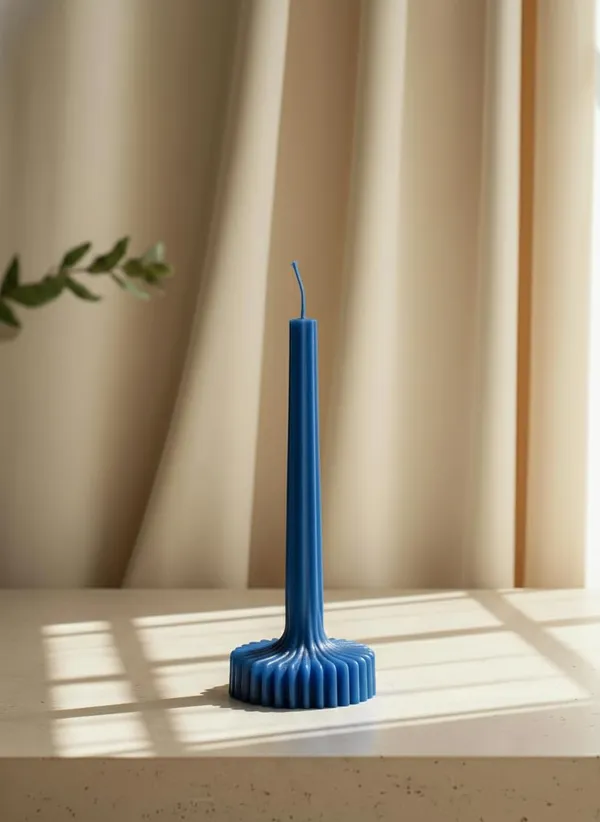 Blue_Fluted_Pillar_Candle_Modern_Sculpted_Design_Handcrafted_Decorative_Candle_For_Luxury_Home_Styling_And_Gifting