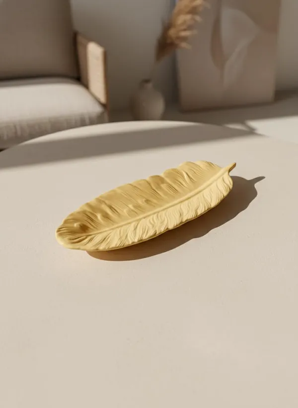 Yellow_Concrete_Feather_Tray_Handmade_Jewelry_Makeup_Organizer_Decorative_Trinket_Dish_For_Vanity_Bedside_Entryway_Candle_Display