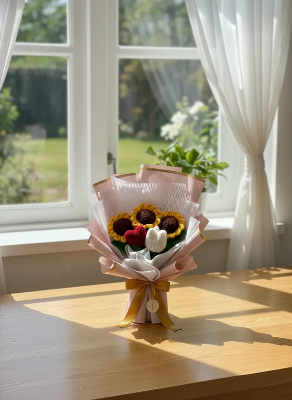 Golden_Heart_Sunflower_Crochet_Bouquet_|_3_Sunflowers,_White_Tulip_&_Heart_Handmade_Floral_Gift