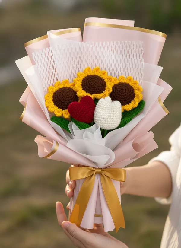 Golden_Heart_Sunflower_Crochet_Bouquet_|_3_Sunflowers,_White_Tulip_&_Heart_Handmade_Floral_Gift