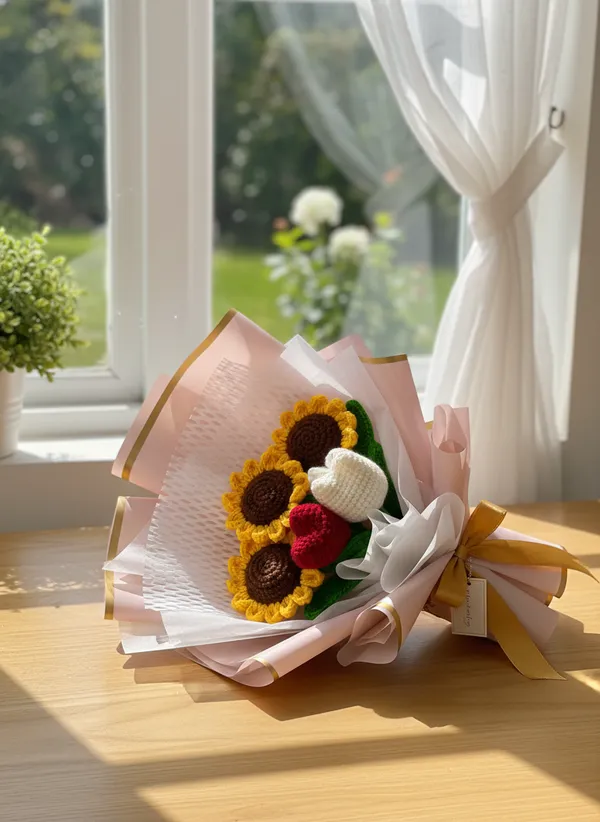 Golden_Heart_Sunflower_Crochet_Bouquet_|_3_Sunflowers,_White_Tulip_&_Heart_Handmade_Floral_Gift