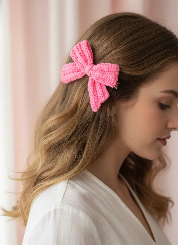 Handmade_Crochet_Bow_Hair_Clip,_Cute_Aesthetic_Accessory_for_Girls_and_Women_(Pink),_PACK_OF_2