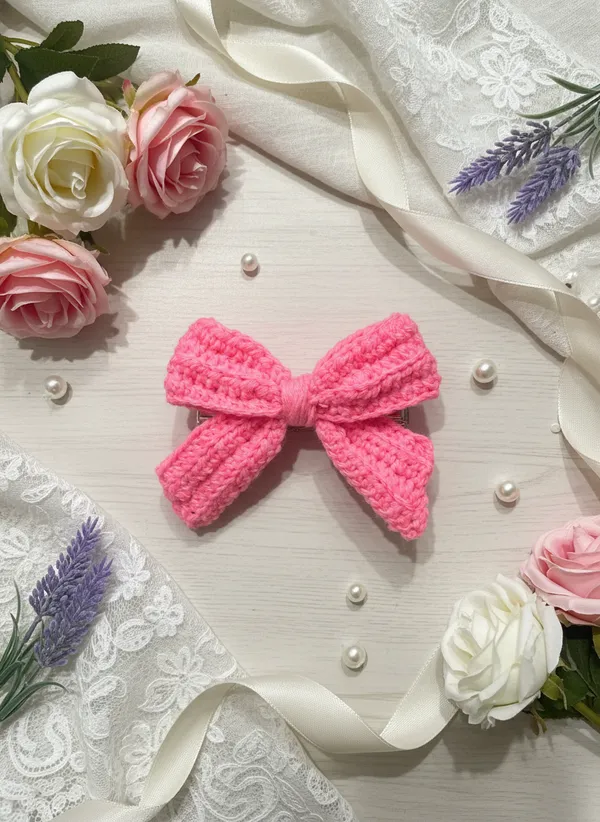 Handmade_Crochet_Bow_Hair_Clip,_Cute_Aesthetic_Accessory_for_Girls_and_Women_(Pink),_PACK_OF_2