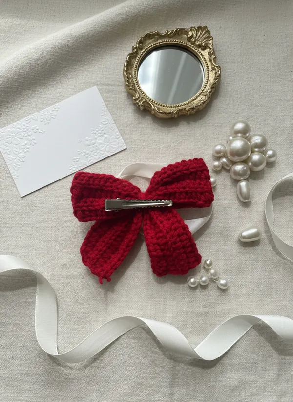 Handmade_Crochet_Bow_Hair_Clip,_Cute_Aesthetic_Accessory_for_Girls_and_Women_(Red),PACK_OF_2