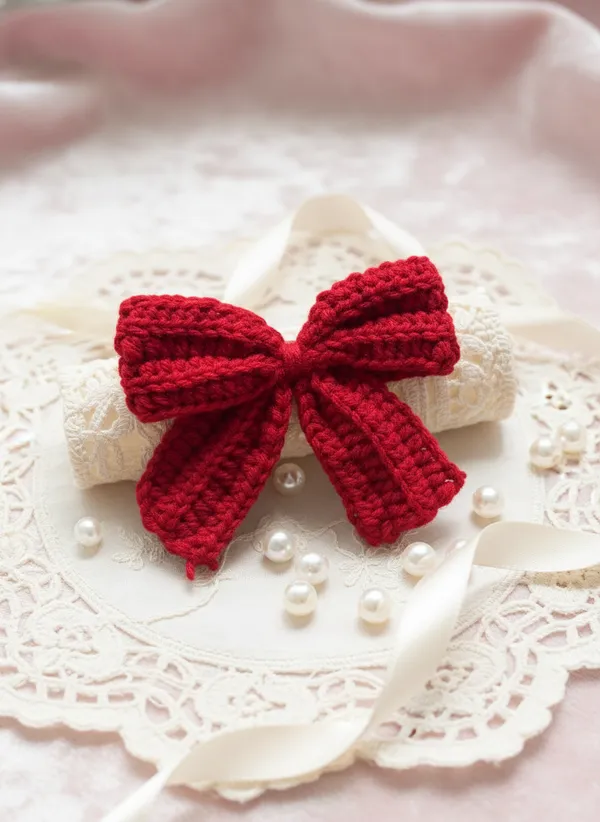 Handmade_Crochet_Bow_Hair_Clip,_Cute_Aesthetic_Accessory_for_Girls_and_Women_(Red),PACK_OF_2