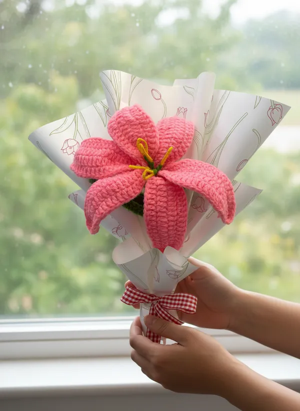 Handmade_Crochet_Pink_Lily_Bouquet_|_Single_Flower_Aesthetic_Gift