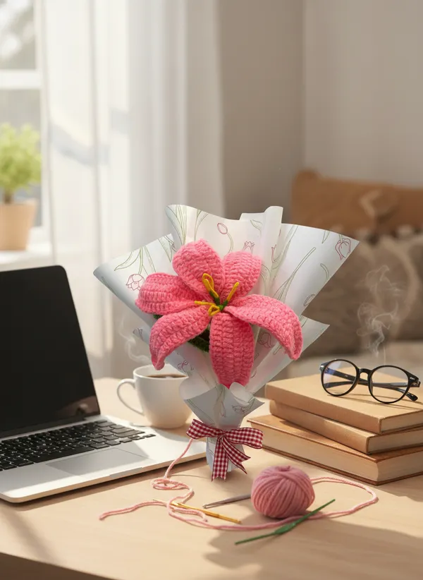 Handmade_Crochet_Pink_Lily_Bouquet_|_Single_Flower_Aesthetic_Gift