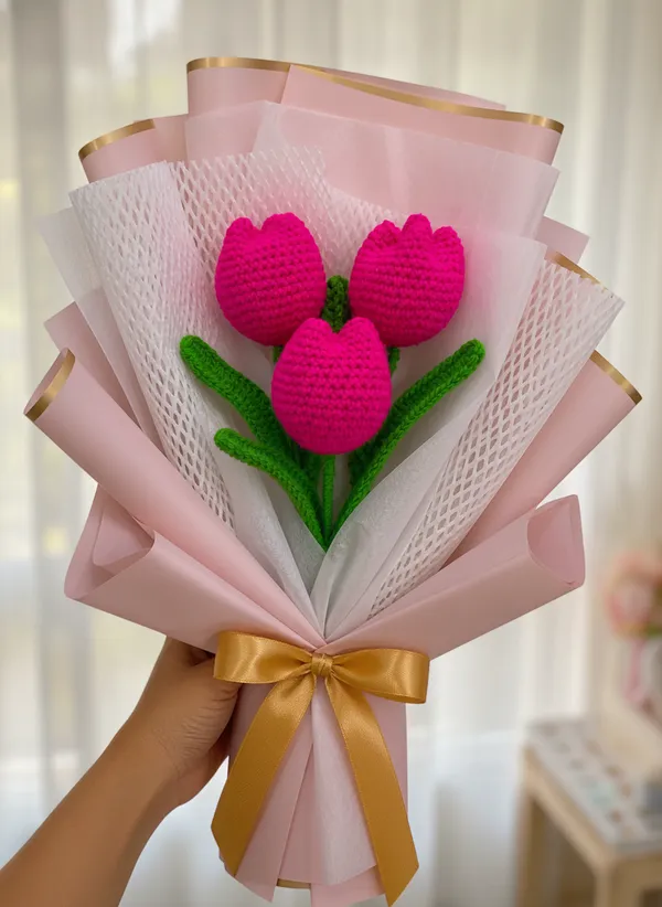 Hot_Pink_Tulip_Crochet_Bouquet_(3_Tulips)_|_Handmade_Premium_Floral_Gift