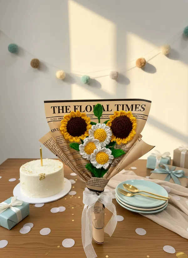 Premium_Crochet_Flower_Bouquet_|_2_Sunflowers_&_3_Daisies_|_Handmade_Minimal_Floral_Gift