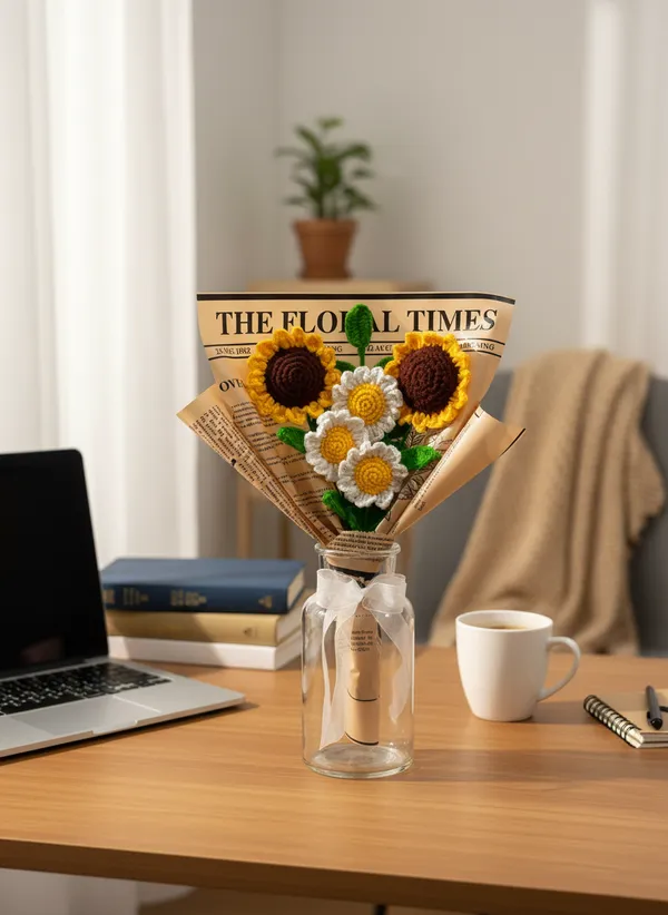 Premium_Crochet_Flower_Bouquet_|_2_Sunflowers_&_3_Daisies_|_Handmade_Minimal_Floral_Gift