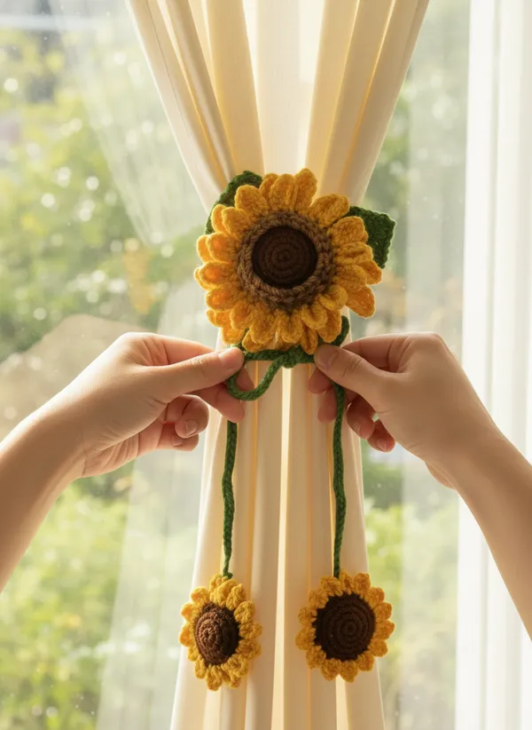 Premium_Double_Petal_Crochet_Sunflower_Curtain_Holder_|_Handmade_Realistic_Home_Decor_Tieback