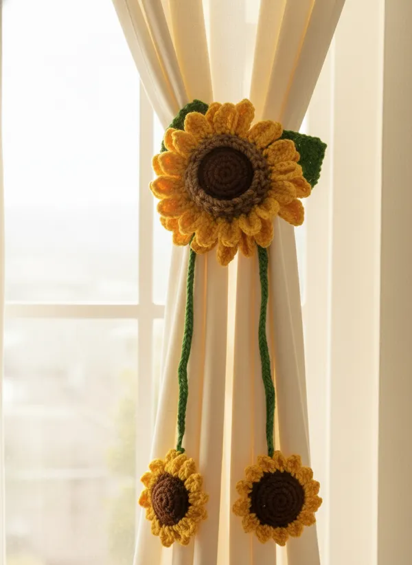 Premium_Double_Petal_Crochet_Sunflower_Curtain_Holder_|_Handmade_Realistic_Home_Decor_Tieback