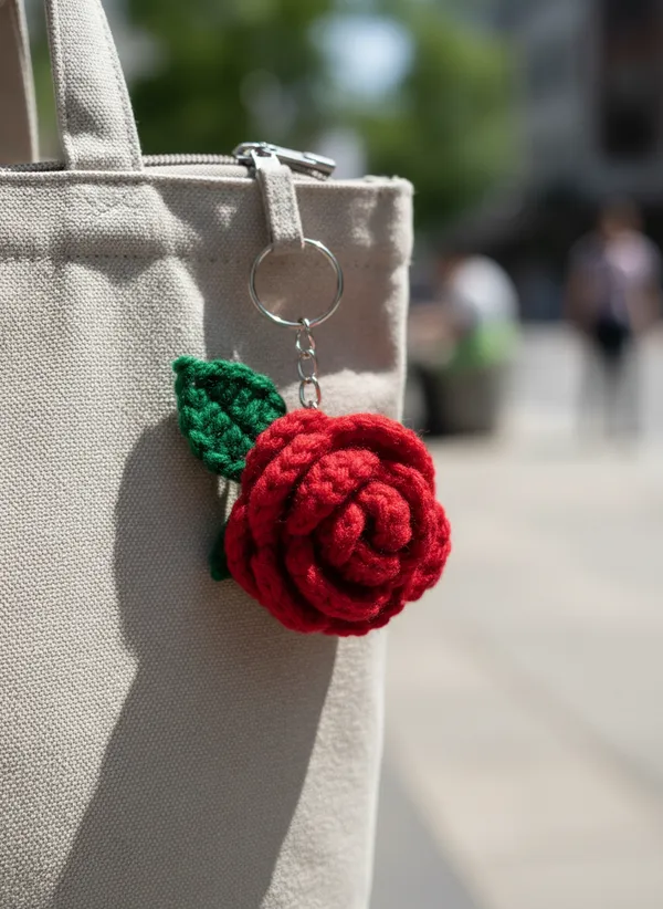 Handmade_Crochet_Rose_Keychain_Set_Of_4_|_Red_Flower_Bag_Charm_&_Key_Ring_|_Cute_Romantic_Gift_For_Her_|_Floral_Couple_Keychain