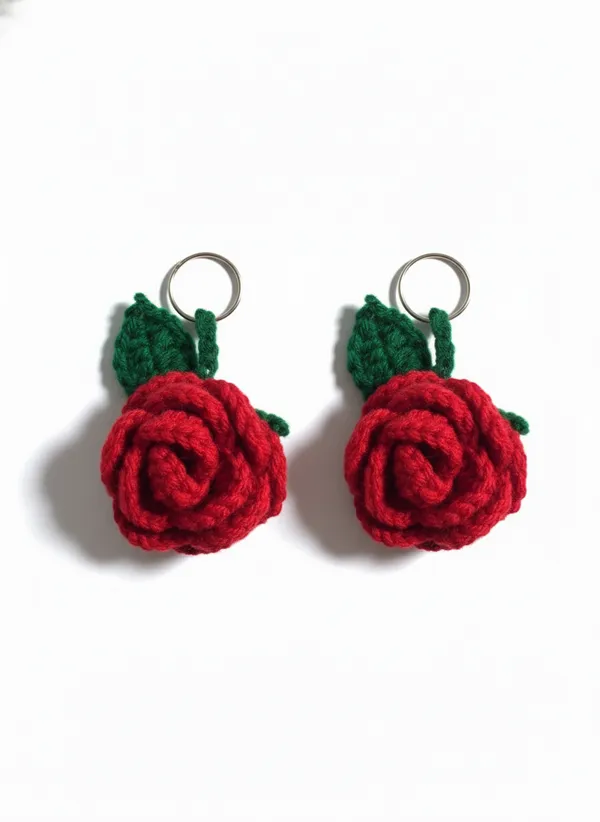 Handmade_Crochet_Rose_Keychain_Set_Of_4_|_Red_Flower_Bag_Charm_&_Key_Ring_|_Cute_Romantic_Gift_For_Her_|_Floral_Couple_Keychain