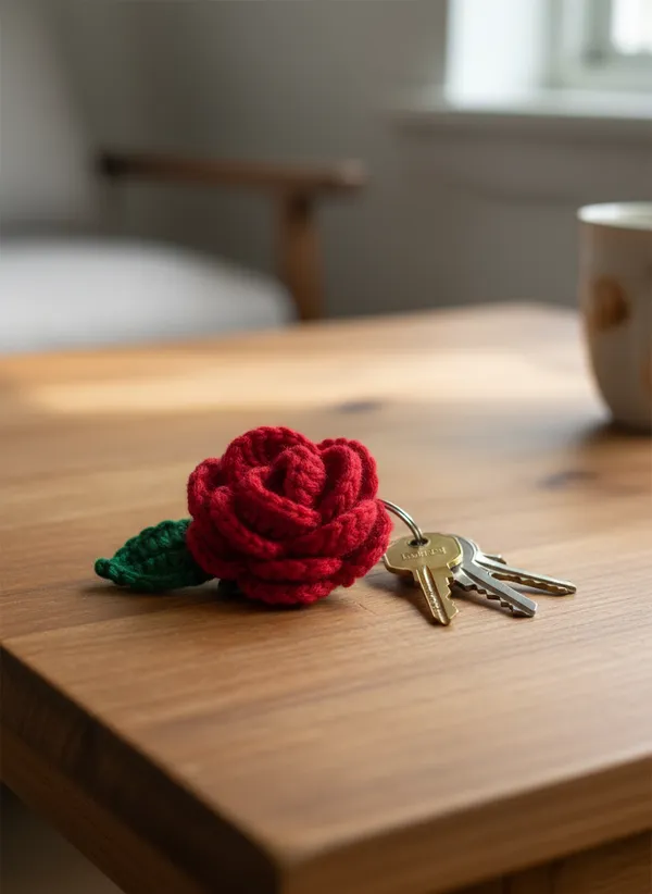 Handmade_Crochet_Rose_Keychain_Set_Of_4_|_Red_Flower_Bag_Charm_&_Key_Ring_|_Cute_Romantic_Gift_For_Her_|_Floral_Couple_Keychain