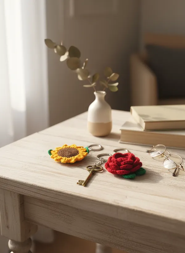 Handmade_Crochet_Sunflower_&_Rose_Keychain_Set_|_Floral_Bag_Charm_Combo_Pack_Of_2_|_Cute_Aesthetic_Key_Rings_|_Gift_For_Her_&_Couples