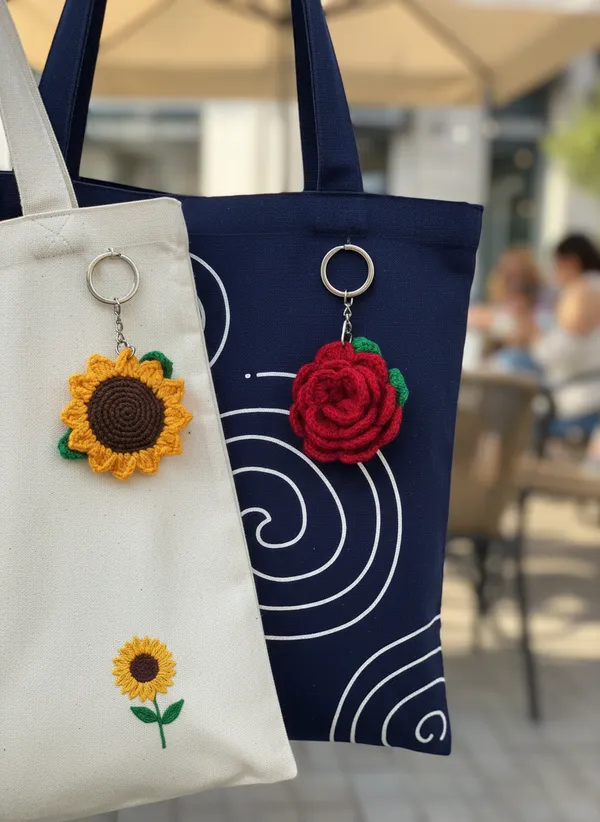 Handmade_Crochet_Sunflower_&_Rose_Keychain_Set_|_Floral_Bag_Charm_Combo_Pack_Of_2_|_Cute_Aesthetic_Key_Rings_|_Gift_For_Her_&_Couples