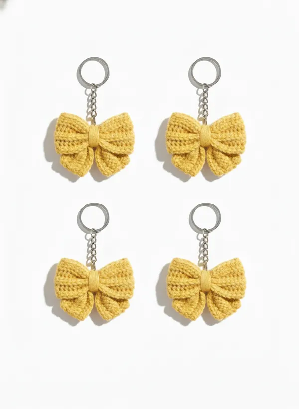 Handmade_Crochet_Yellow_Bow_Keychain_|_Cute_Aesthetic_Bag_Charm_|_Soft_Yarn_Key_Ring_For_Girls_|_Minimal_Gift_Accessory,_Pack_Of_4