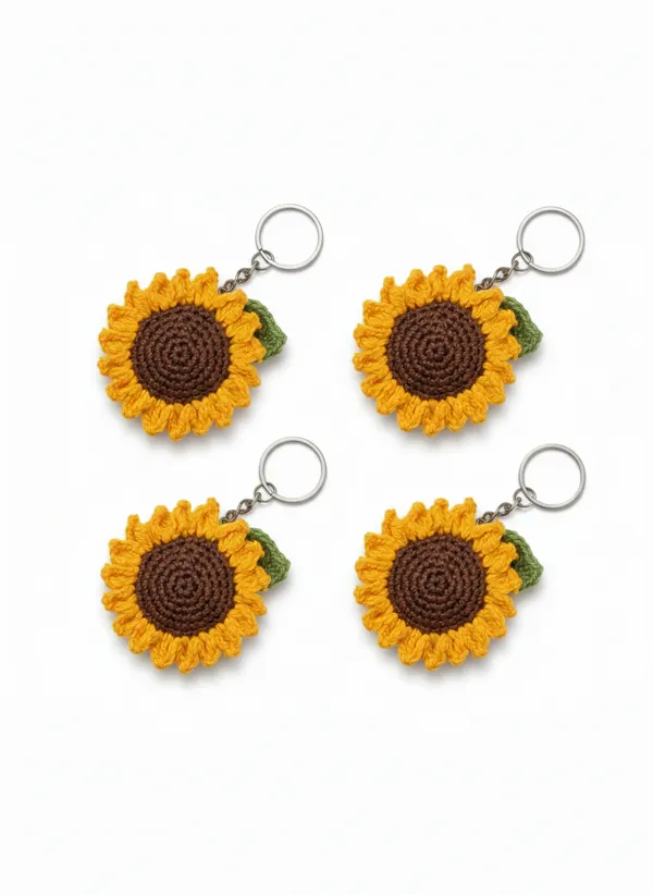 Handmade_Crochet_Sunflower_Keychain_|_Cute_Floral_Bag_Charm_&_Key_Ring_|_Aesthetic_Yarn_Accessory_|_Gift_For_Her_&_Flower_Lovers,_Set_Of_4