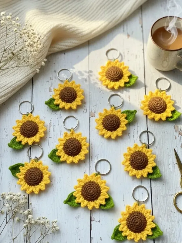 Handmade_Crochet_Sunflower_Keychain_|_Cute_Floral_Bag_Charm_&_Key_Ring_|_Aesthetic_Yarn_Accessory_|_Gift_For_Her_&_Flower_Lovers,_Set_Of_4