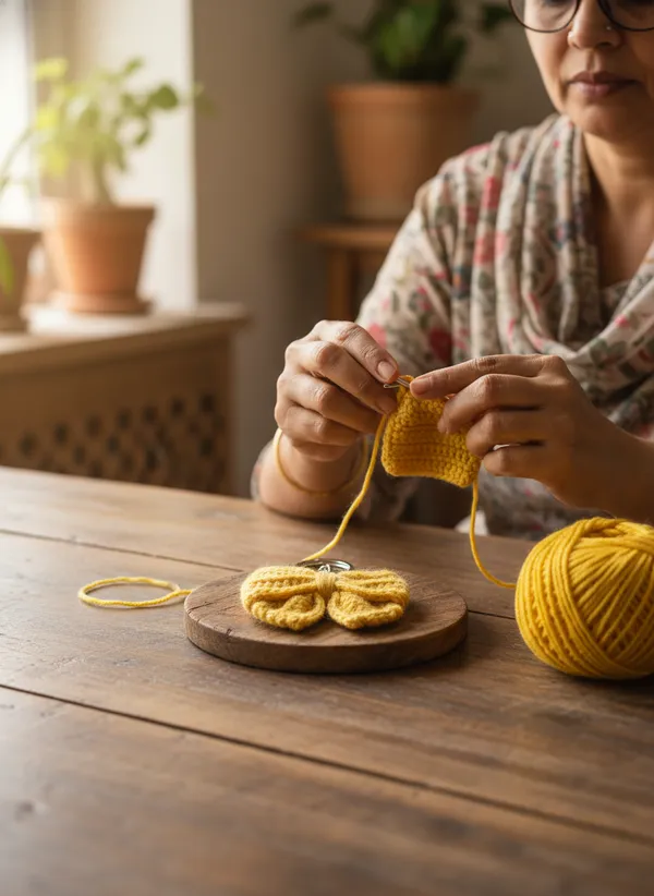 Handmade_Crochet_Yellow_Bow_Keychain_|_Cute_Aesthetic_Bag_Charm_|_Soft_Yarn_Key_Ring_For_Girls_|_Minimal_Gift_Accessory,_Pack_Of_2