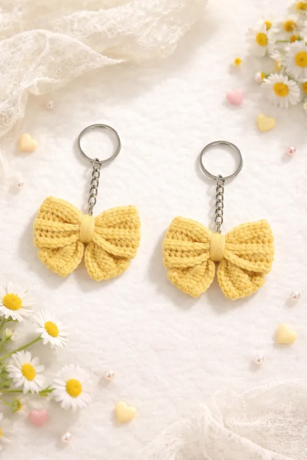 Handmade_Crochet_Yellow_Bow_Keychain_|_Cute_Aesthetic_Bag_Charm_|_Soft_Yarn_Key_Ring_For_Girls_|_Minimal_Gift_Accessory,_Pack_Of_2