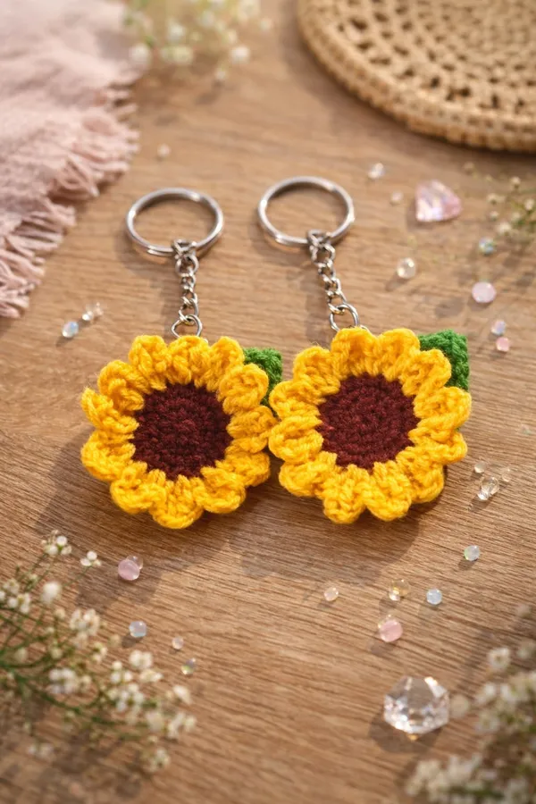 Handmade_Crochet_Sunflower_Keychain_|_Cute_Floral_Bag_Charm_&_Key_Ring_|_Aesthetic_Yarn_Accessory_|_Gift_For_Her_&_Flower_Lovers,_Set_Of_2