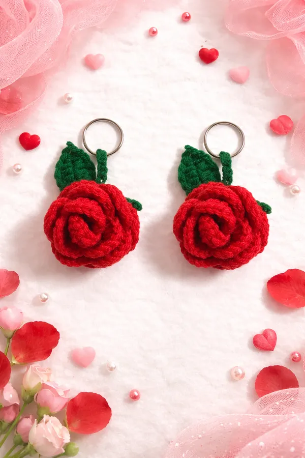 Handmade_Crochet_Rose_Keychain_Set_Of_2_|_Red_Flower_Bag_Charm_&_Key_Ring_|_Cute_Romantic_Gift_For_Her_|_Floral_Couple_Keychain