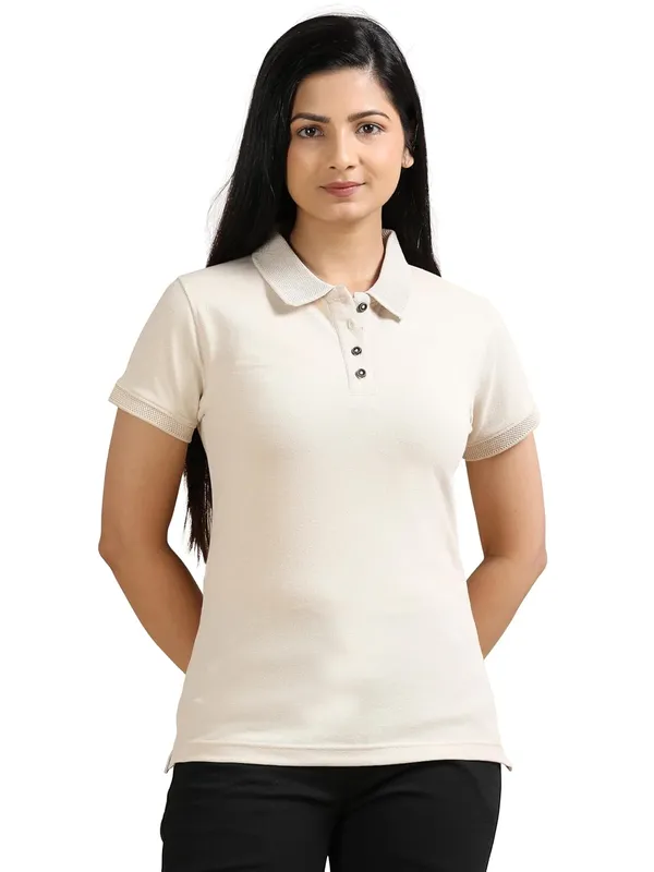 Sand_Beige_Cotton_Solid_Relaxed_Polo_T-Shirt_For_Women