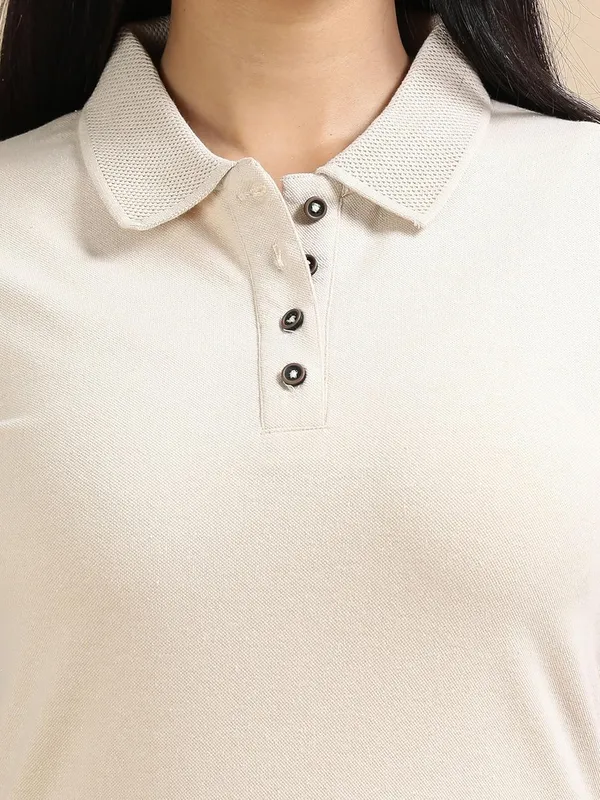 Sand_Beige_Cotton_Solid_Relaxed_Polo_T-Shirt_For_Women