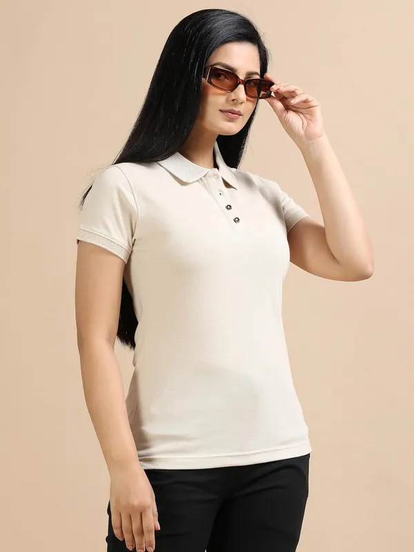 Sand_Beige_Cotton_Solid_Relaxed_Polo_T-Shirt_For_Women