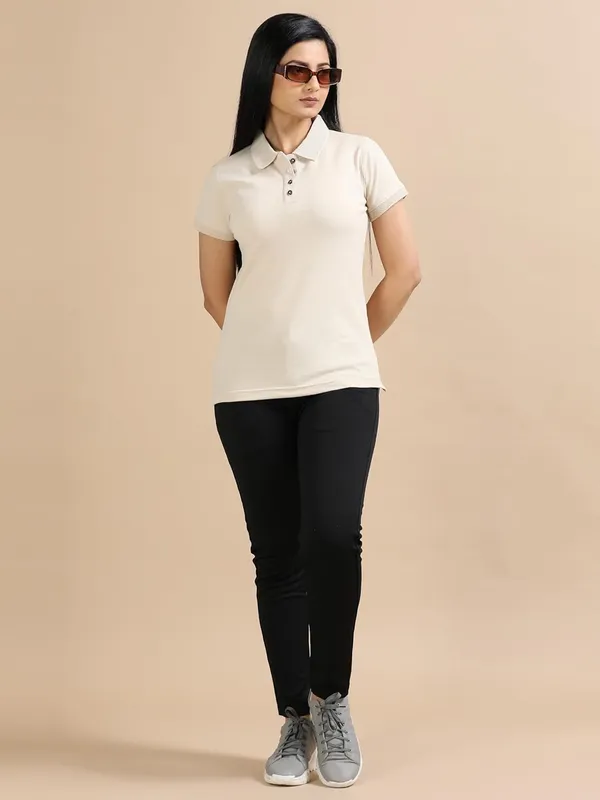 Sand_Beige_Cotton_Solid_Relaxed_Polo_T-Shirt_For_Women
