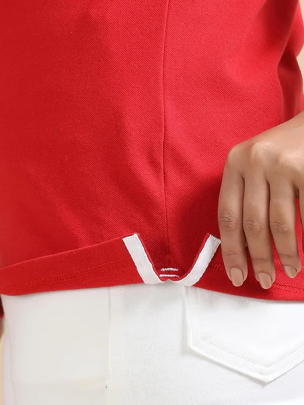 Heather_Red_Cotton_Solid_Relaxed_Polo_T-Shirt_For_Women