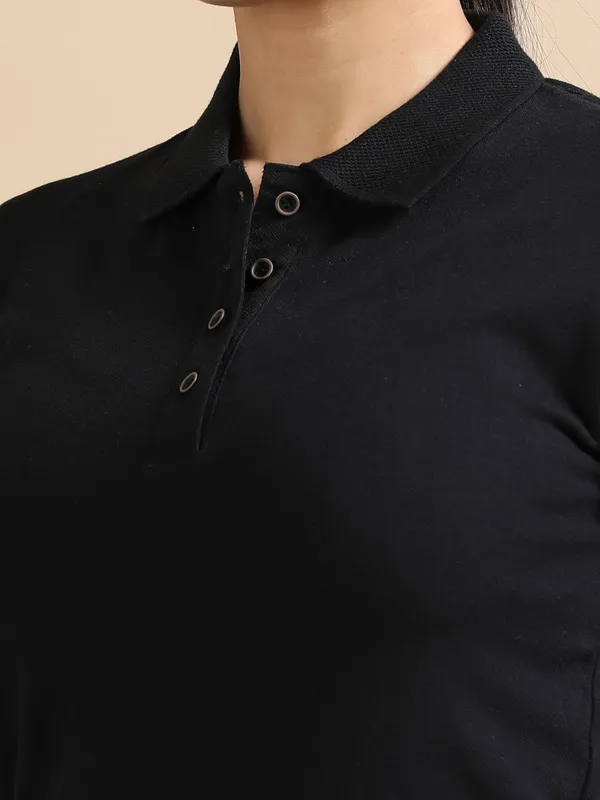 Classic_Black_Cotton_Solid_Relaxed_Polo_T-Shirt_For_Women
