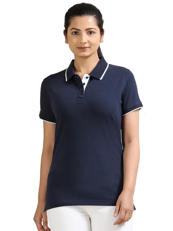 Midnight_Navy_Blue_Cotton_Solid_Relaxed_Polo_T-Shirt_For_Women