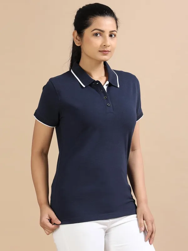 Midnight_Navy_Blue_Cotton_Solid_Relaxed_Polo_T-Shirt_For_Women