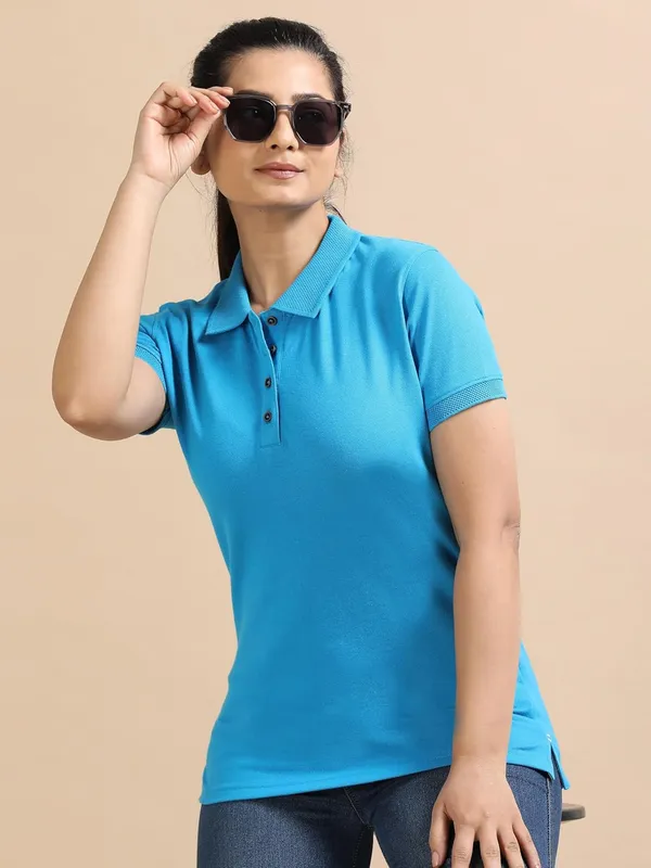 Aqua_Blue_Cotton_Solid_Relaxed_Polo_T-Shirt_For_Women