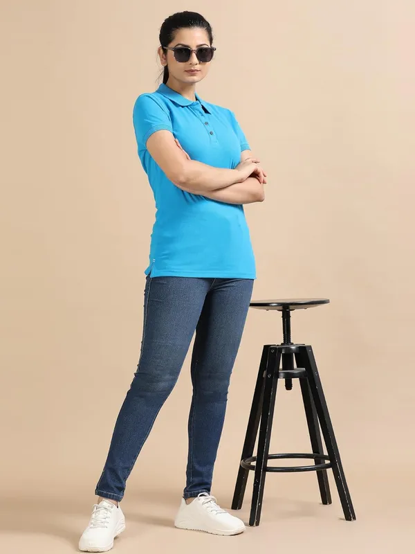Aqua_Blue_Cotton_Solid_Relaxed_Polo_T-Shirt_For_Women