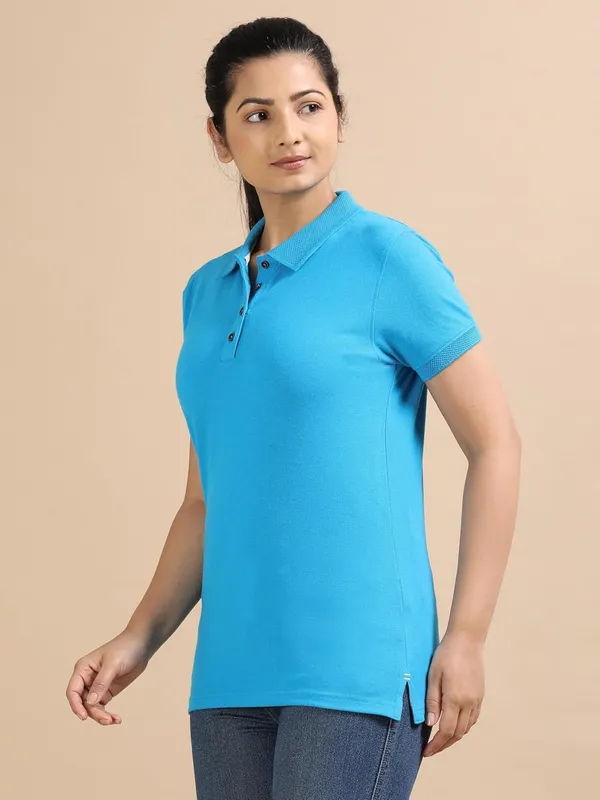Aqua_Blue_Cotton_Solid_Relaxed_Polo_T-Shirt_For_Women